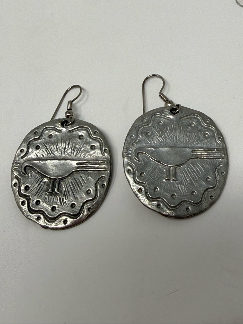 Silver Bird Medallion Drop Earrings